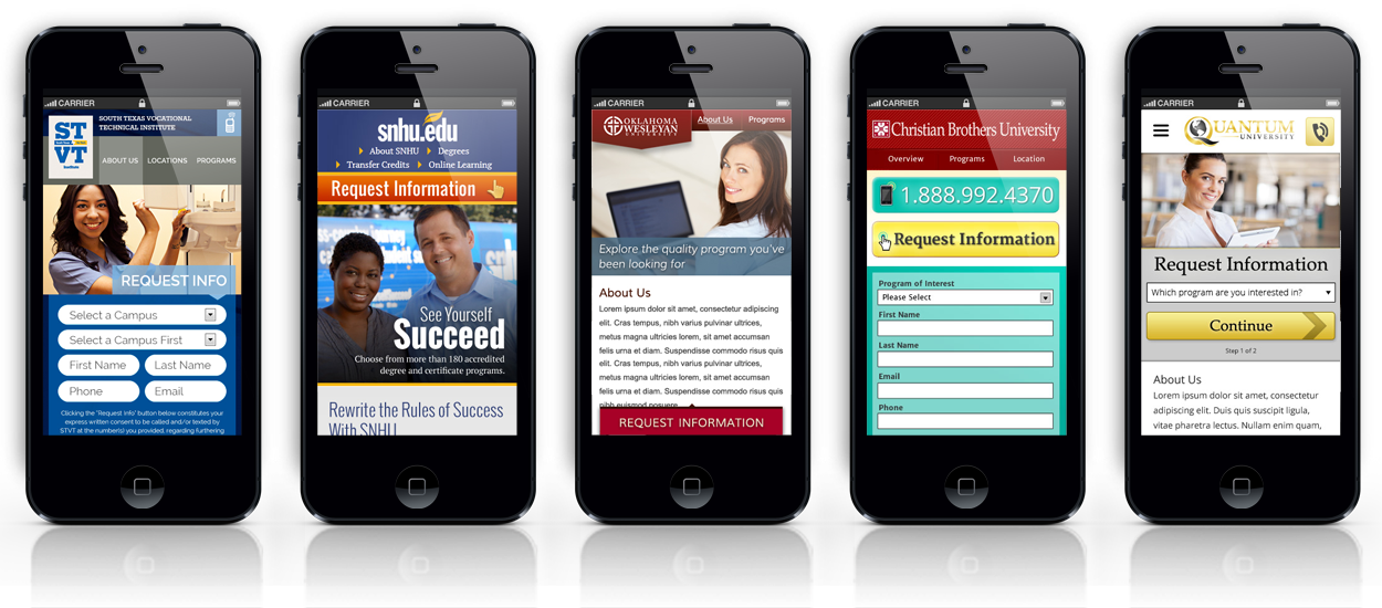 Mobile website mockups on an iphone